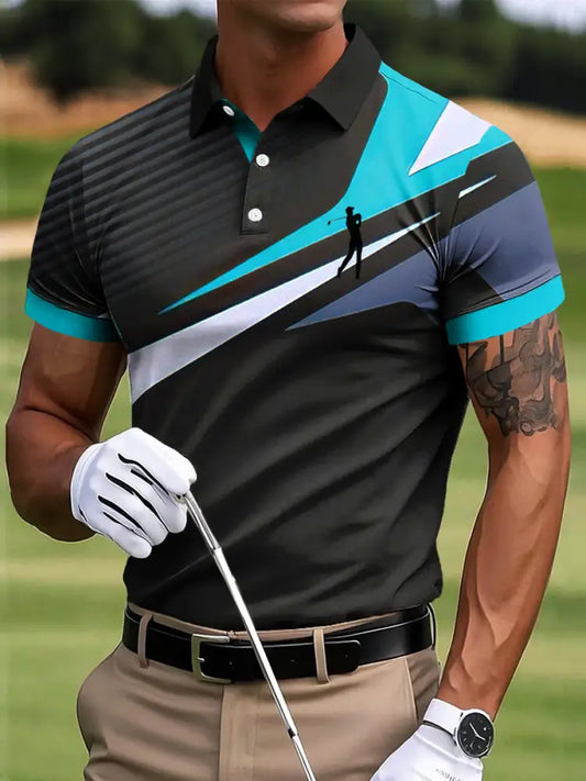 Mäns Golf Gradient Geometrisk konst Skriv ut Casual Business Polo tröj flerlog / S