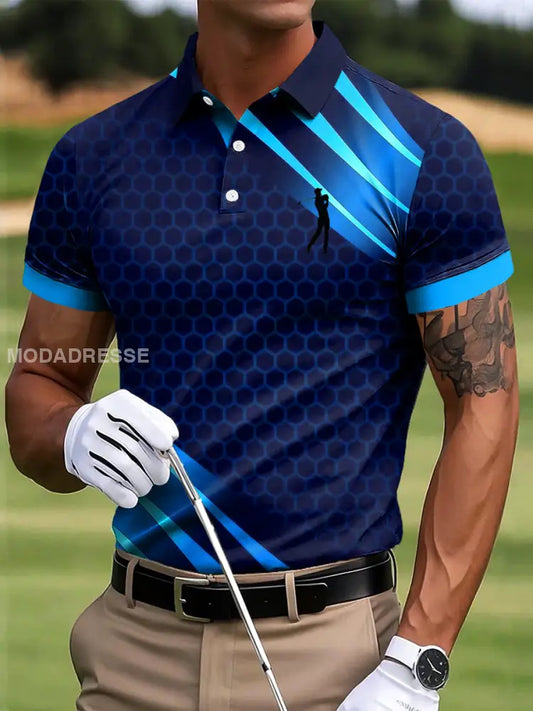 Mäns Golf Gradient Geometriska linjer Konst Skriv ut Casual Business Polo tröj flerlog / S
