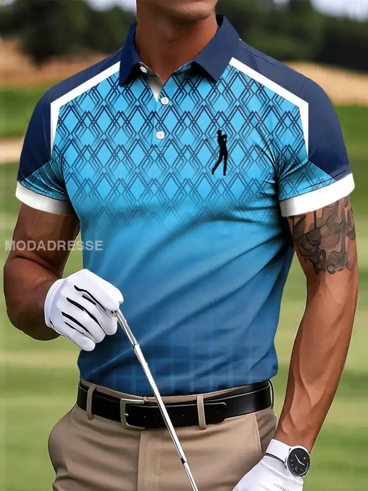 Mäns Golf Gradient Geometriska Patchwork Konst Skriv ut Casual Business Polo tröj S