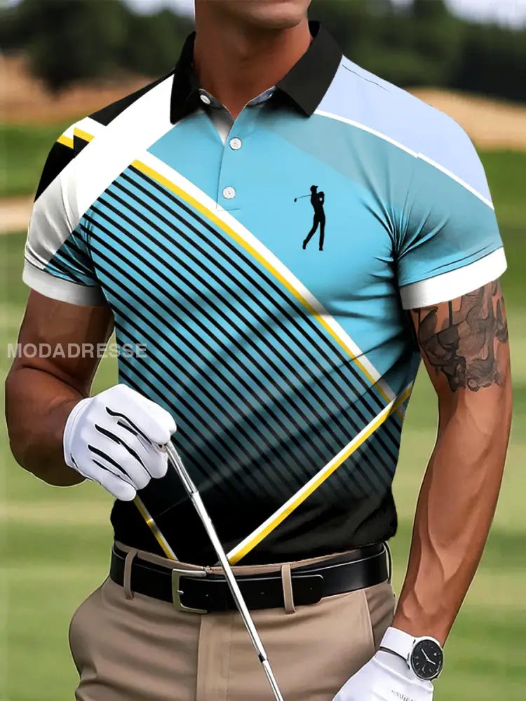 Mäns Golf Gradient oregelbunden linje Konst Skriv ut Casual Business Polo tröj S