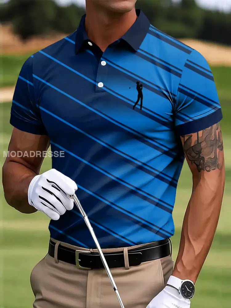Mäns Golf Gradient Stripe Art Skriv ut Casual Business Polo tröj S
