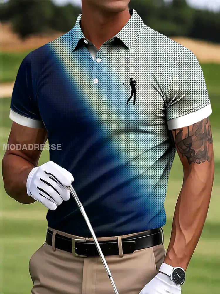 Mäns Golf Gradient Texture Konst Skriv ut Casual Business Polo tröj flerlog / S