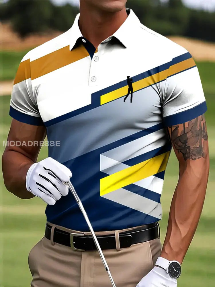 Mäns golf oregelbundna Geometriska färg Block Konst Skriv ut Casual Business Polo tröj S