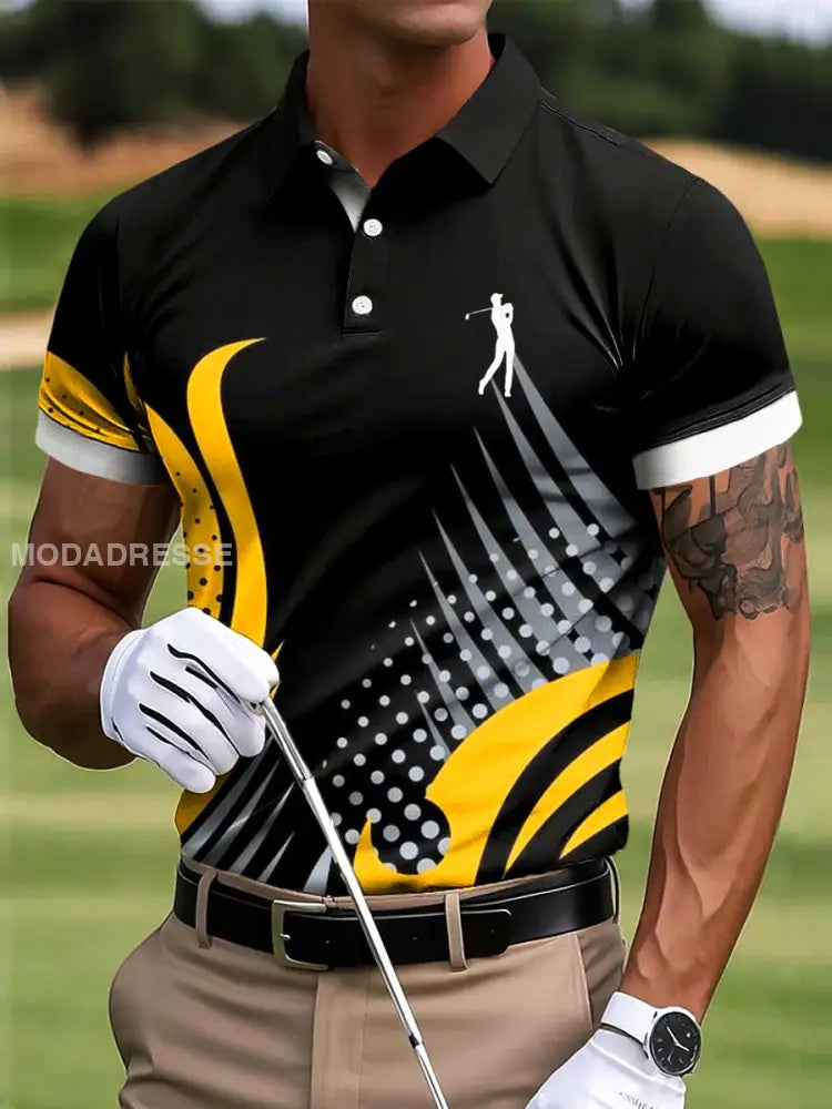Mäns Golf Retro Abstract Stripe Print Casual Polo tröj flerlog / S