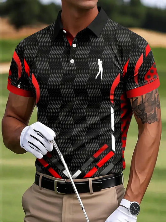 Mäns Golf Retro Geometriska Patchwork Konst Skriv ut Casual Business Polo tröj flerlog / S