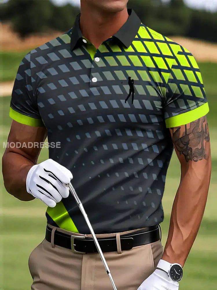 Mäns Golf Retro Gradient Färgglada Geometrisk konst Skriv ut Casual Business Polo tröj flerlog / S