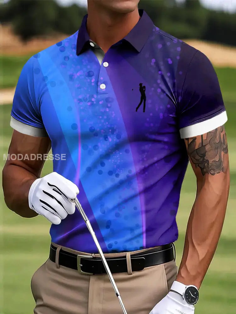 Mäns Golf Retro Gradient Textur Konst Skriv ut Casual Business Polo tröj flerlog / S
