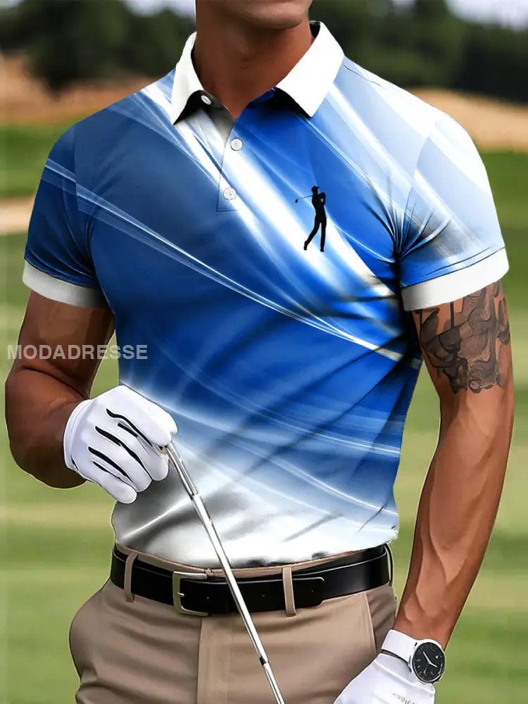 Mäns Golf Retro Texture Art Skriv ut Casual Business Polo tröj flerlog / S
