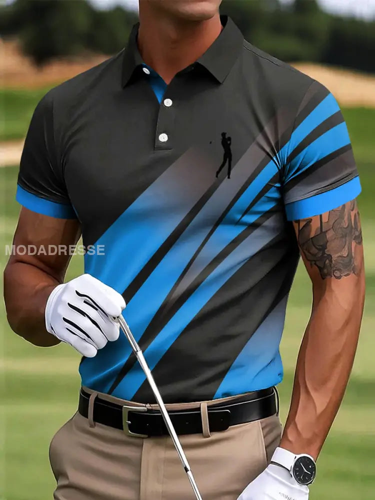 Mäns Golf Sammanfattning färgglada linje Konst Skriv ut Casual Business Polo tröj S