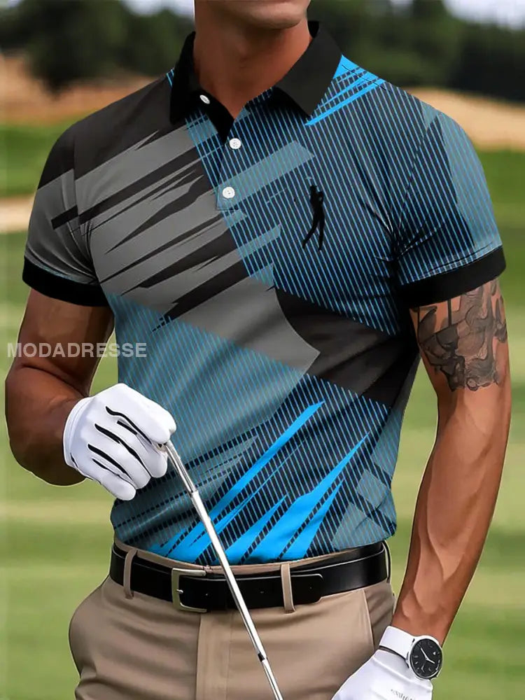 Mäns Golf Sammanfattning färgglada linje Konst Skriv ut Casual Business Polo tröj S