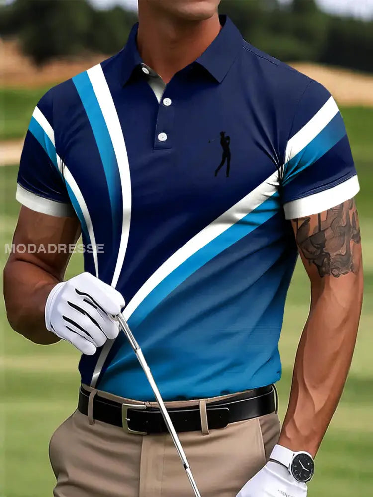 Mäns Golf Stripad konst Skriv ut Casual Business Polo tröj flerlog / S