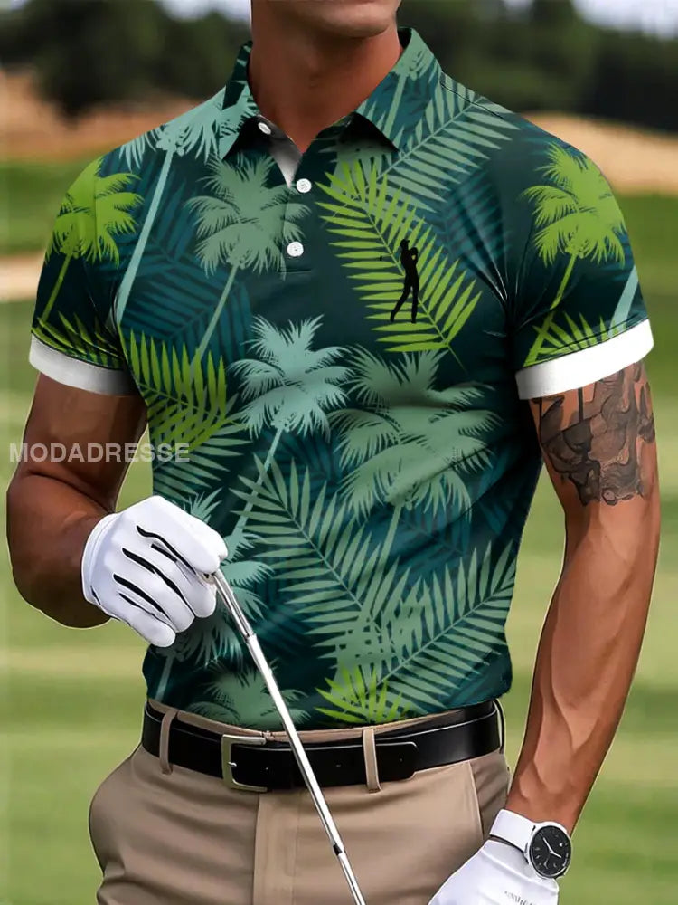 Mäns Golf Tropical Coconut Tree Art Print Casual Business Polo tröj S