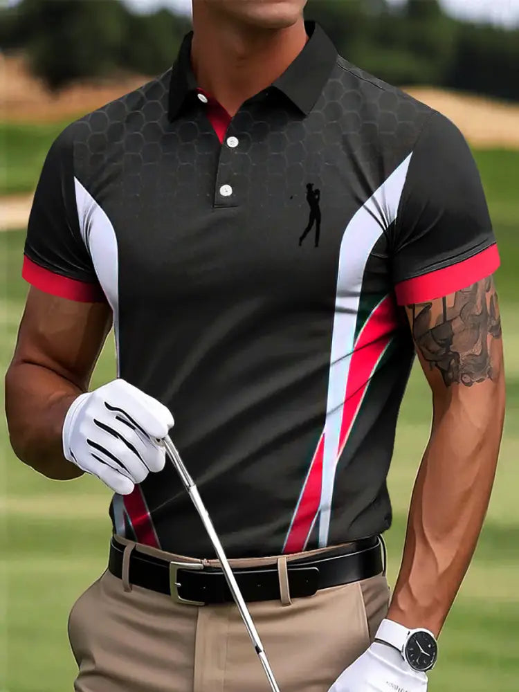 Mäns Golf Vintage Gradient Geometrisk konst Skriv ut Casual Business Polo tröj flerlog / S