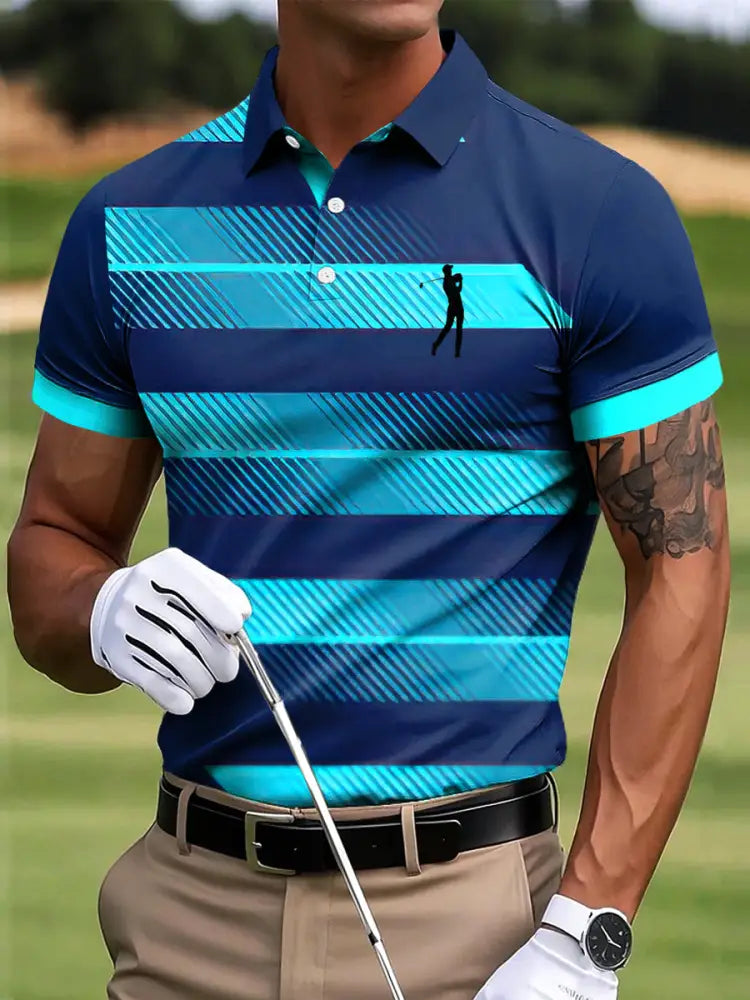 Mäns Golf Vintage Gradient Stripe Art Skriv ut Casual Business Polo tröj flerlog / S