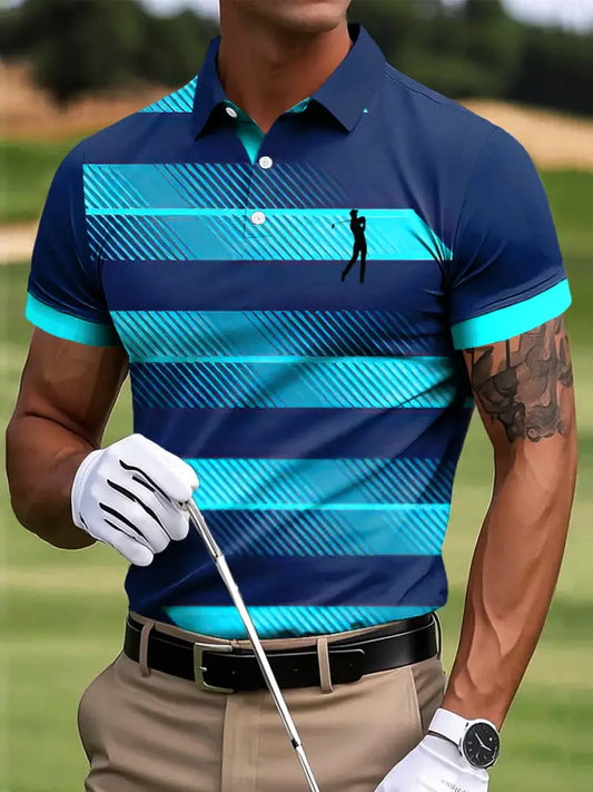 Mäns Golf Vintage Gradient Stripe Art Skriv ut Casual Business Polo tröj flerlog / S