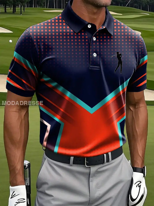 Mäns Gradient Polka Dot Geometric Print Casual Business Polo tröj S