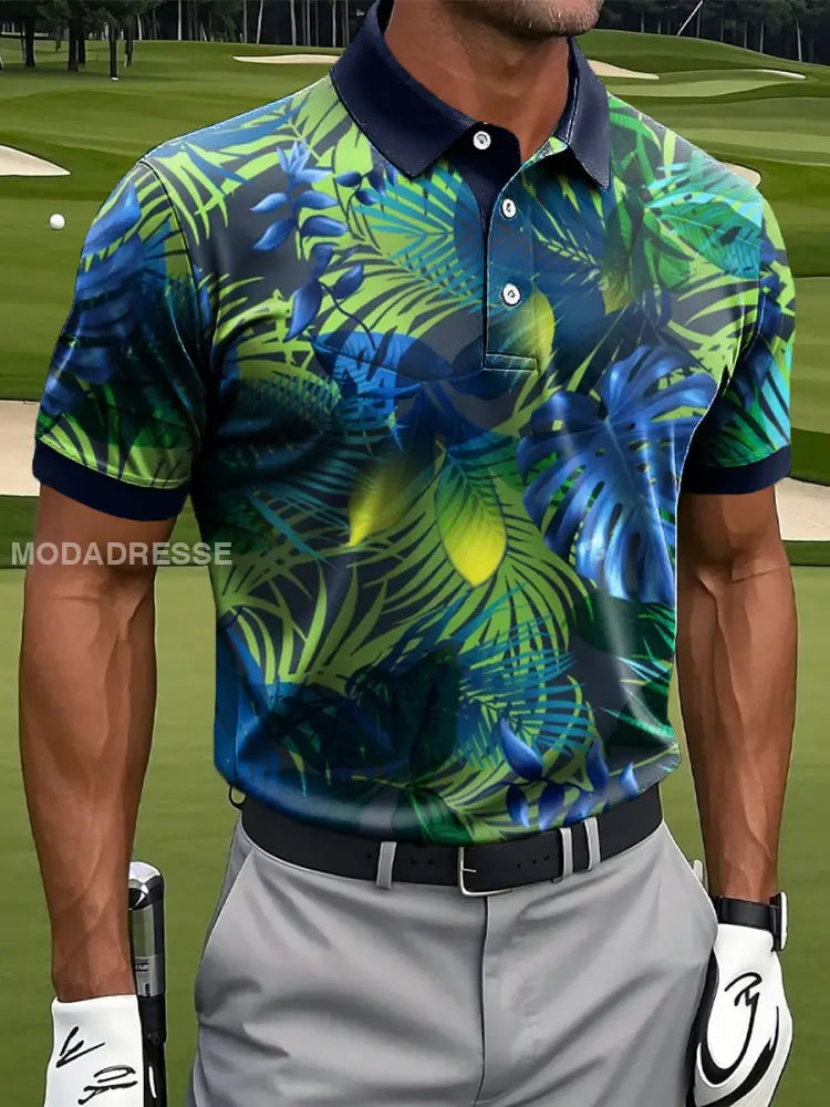 Mäns Hawaiian Abstract Palm Leaf Konst Skriv ut Casual Business Polo tröj S