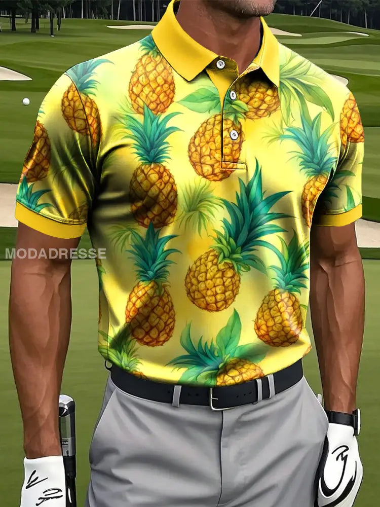 Mäns Hawaiian ananas konst Print Casual Resort Polo tröj S