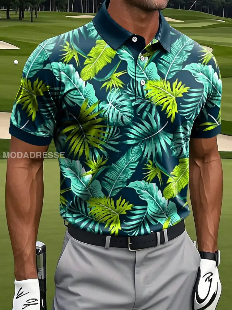 Mäns Hawaiian Palm Leaf konst Skriv ut Casual Business Polo tröj S