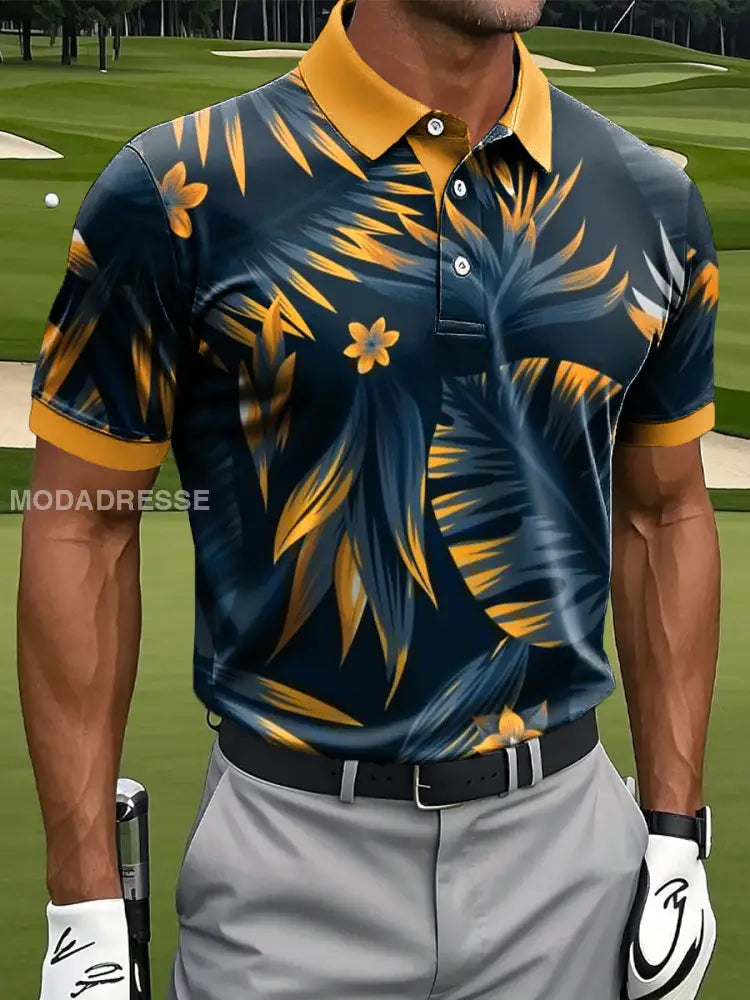 Mäns Hawaiian Tropical Palm Leaf Konst Skriv ut Casual Business Polo tröj S