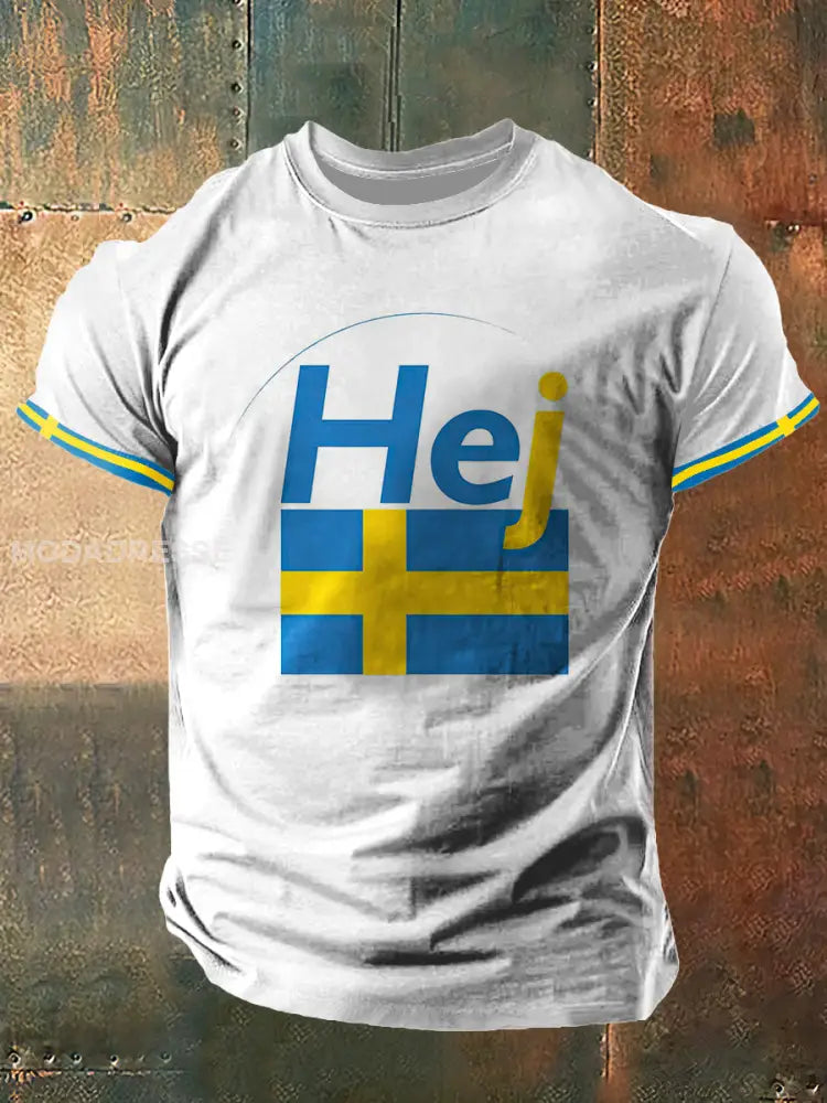 Mäns Hej Print Vintage Mode Kort ärm T-shirt S