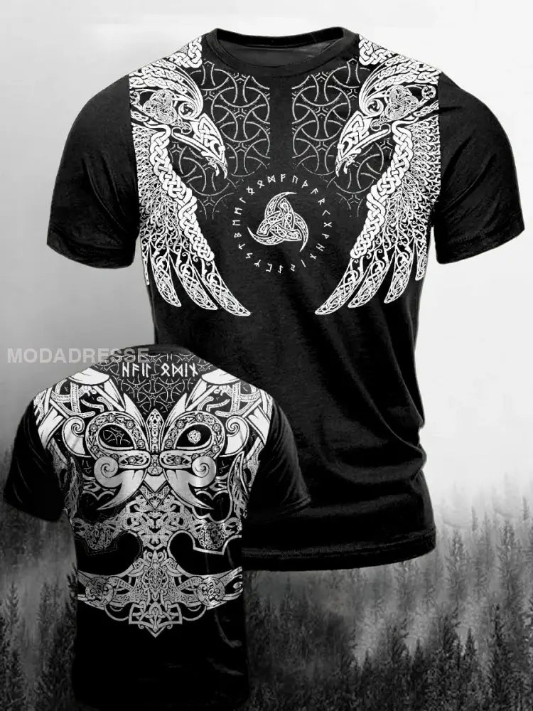 Mäns Hugnin och Muninn Skriv ut Vintage Mode kort ärm T-shirt S