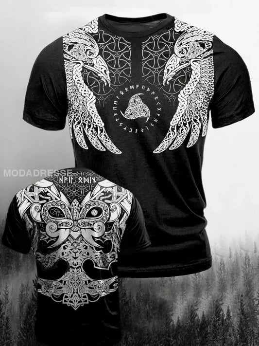 Mäns Hugnin och Muninn Skriv ut Vintage Mode kort ärm T-shirt S