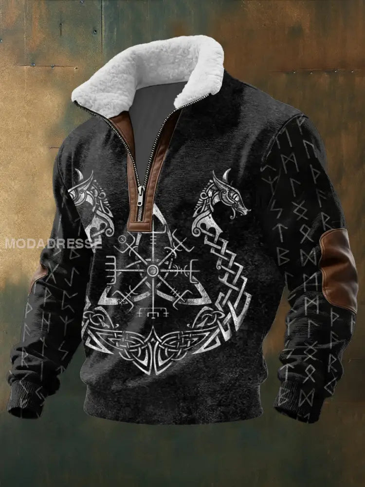 Mäns inriktade norsk symbol & Knotwork Sherpa Hoodie. flerlog / S