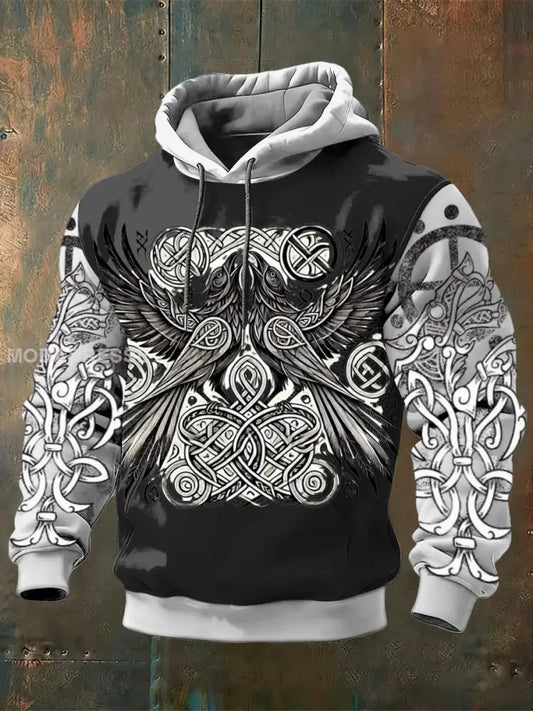 Mäns inriktade Viking Crow Knotwork Print Hoodie Print flerlog / S