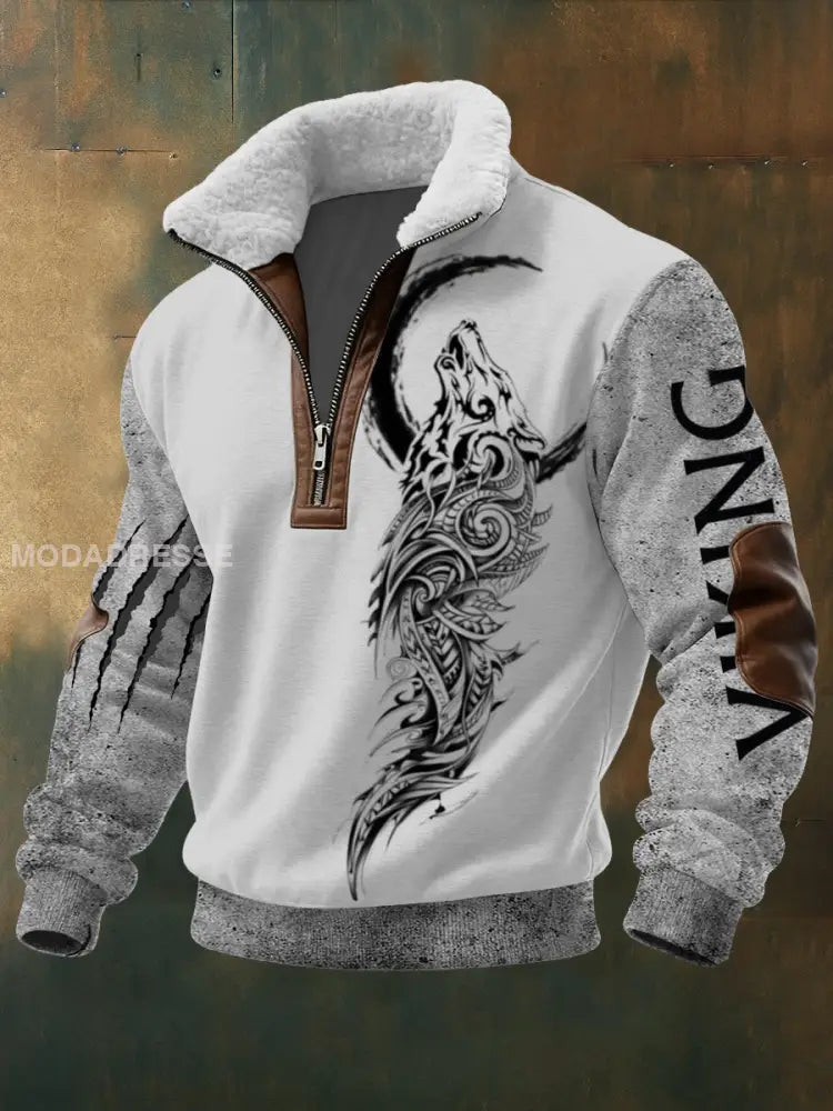 Mäns intrikta Tribal Varg & Viking Print flerlog / S