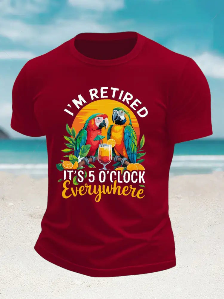 Mäns Jimmy Buffett Dag imitation bomull kortärmad T-shirt djupröd / S