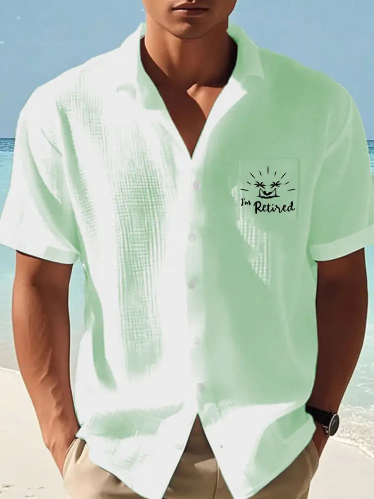 Mäns Jimmy Buffett dag papegoja Print Casual våffle Pocket skjorta ljusgrön / S