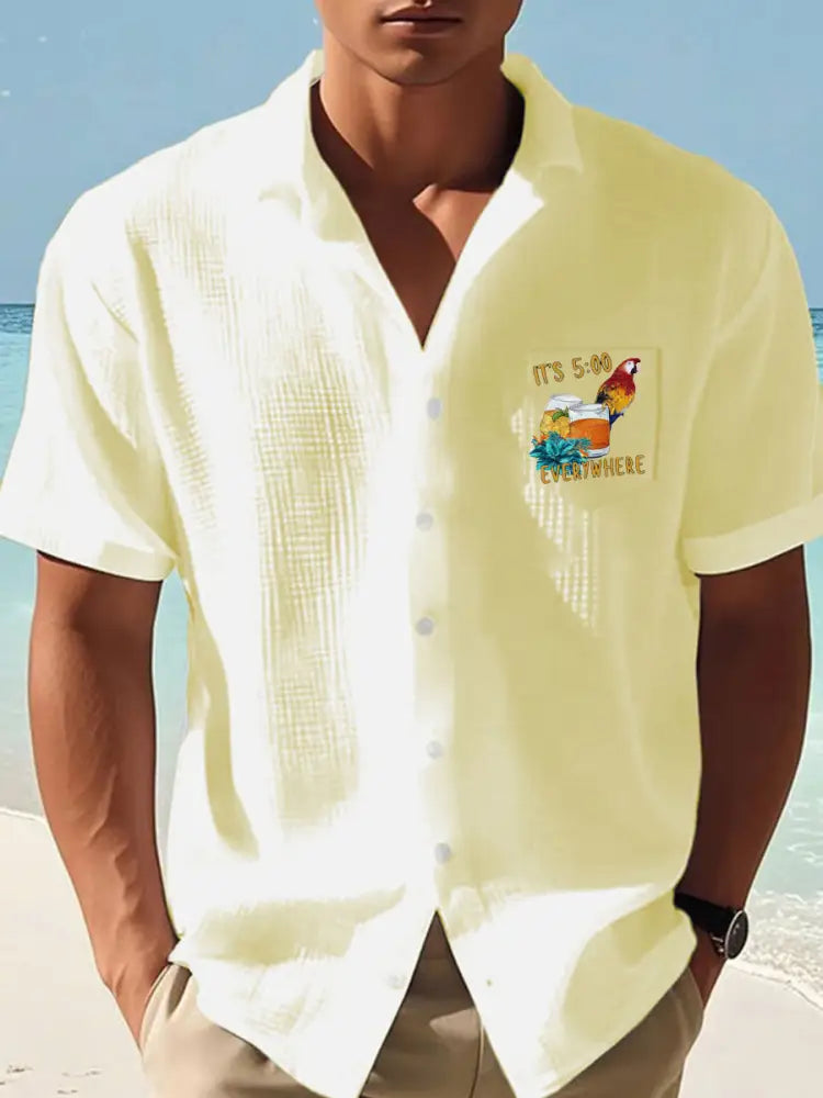 Mäns Jimmy Buffett dag papegoja Print Casual våffle Pocket skjorta ljusgul / S