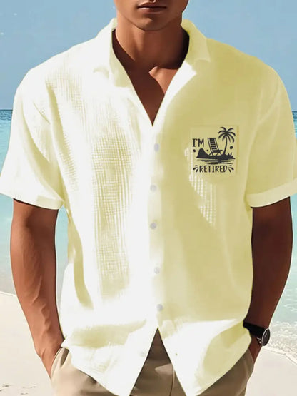 Mäns Jimmy Buffett dag papegoja Print Casual våffle Pocket skjorta ljusgul / S