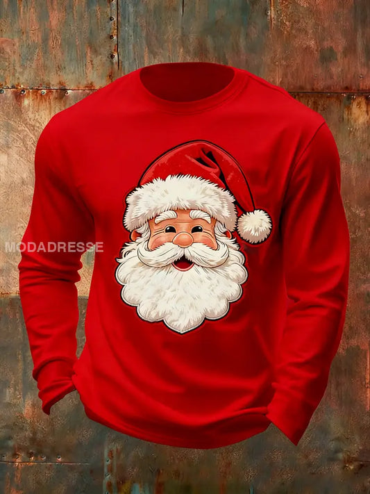 Mäns jul jultomten konst lång ärm rund hals T-shirt röd / S