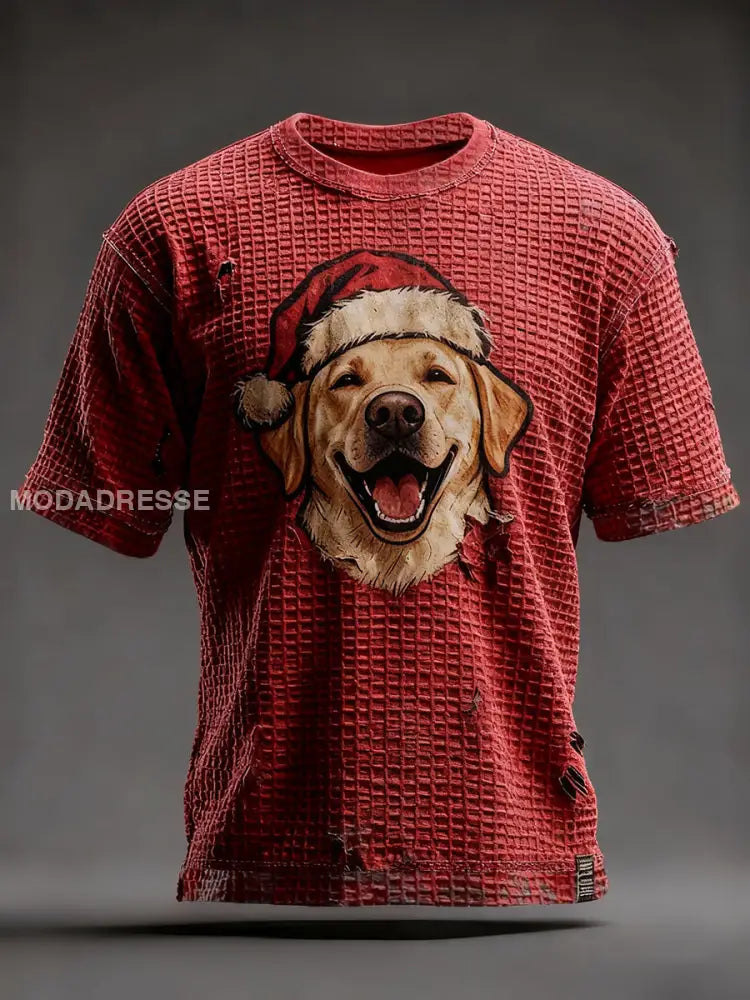 Mäns jul Labrador Retriever Waffle T-shirts röd / S