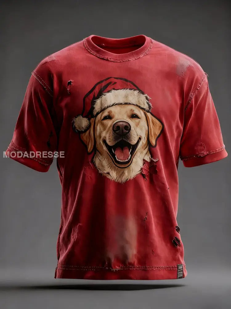 Mäns jul Labrador T-shirts röd / S