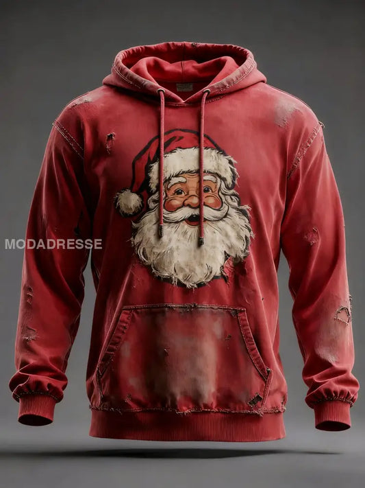 Mäns jul Print Casual Hoodie Print röd / S