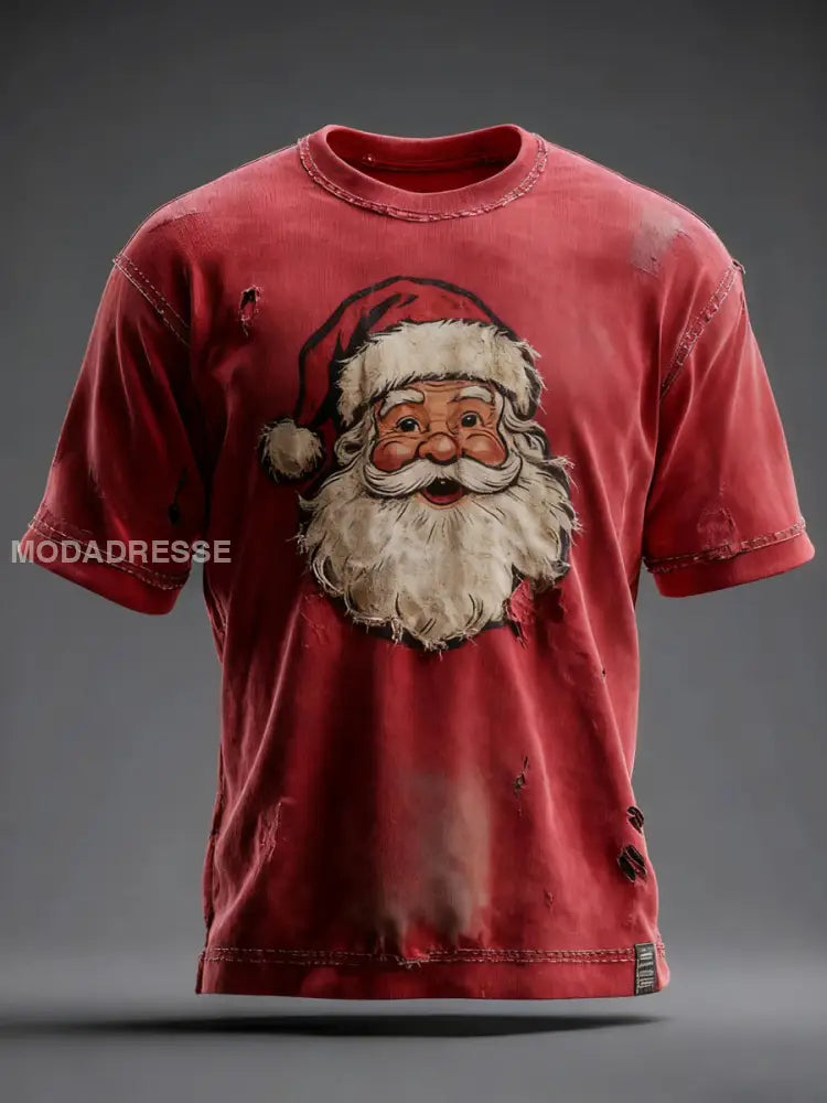 Mäns jul Print Casual T-shirt röd / S
