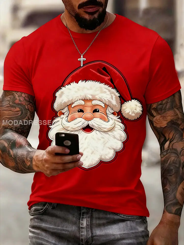 Mäns jul tomten konst kort ärm T-shirt röd / S