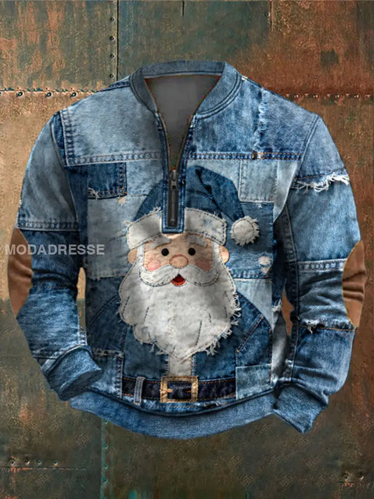 Mäns jultomte Casual Zip-Up blå / S