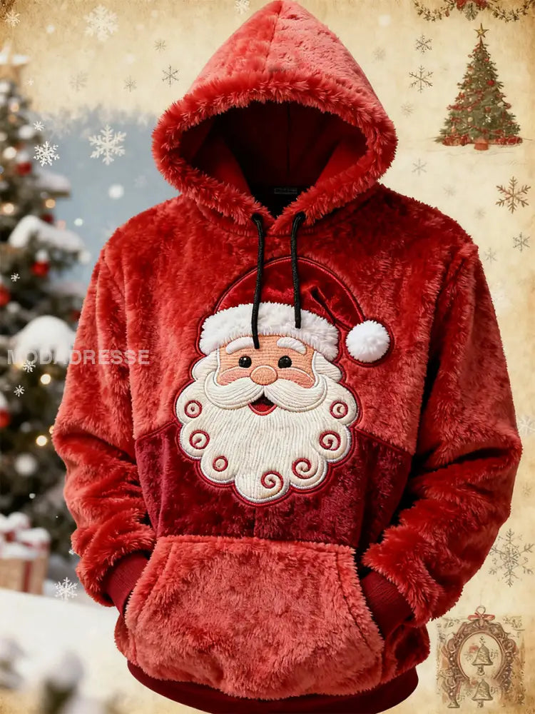 Mäns jultomte konst Flannel Hoodie. röd / S