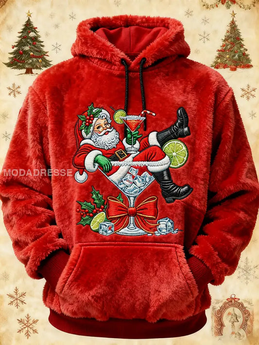 Mäns jultomte konst Flannel Hoodie. röd / S