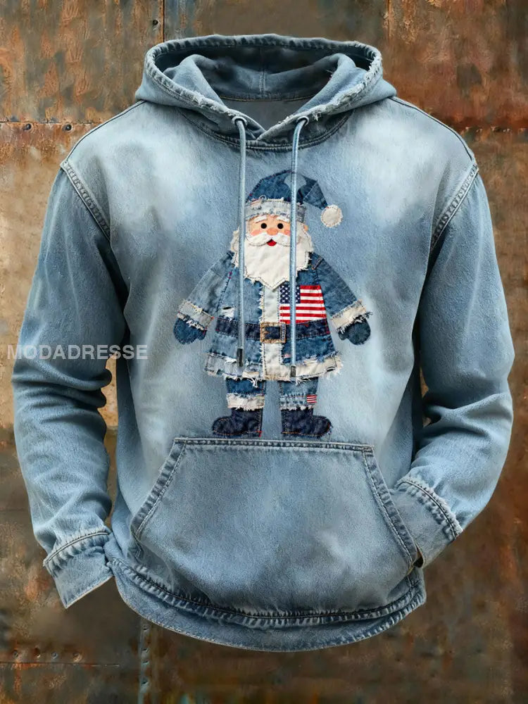 Mäns jultomte Print Casual Hoodie Print blå / S