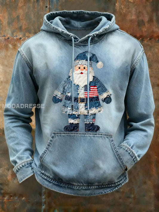 Mäns jultomte Print Casual Hoodie Print blå / S