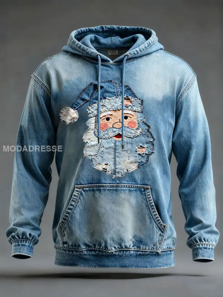 Mäns jultomte Print Casual Hoodie Print blå / S