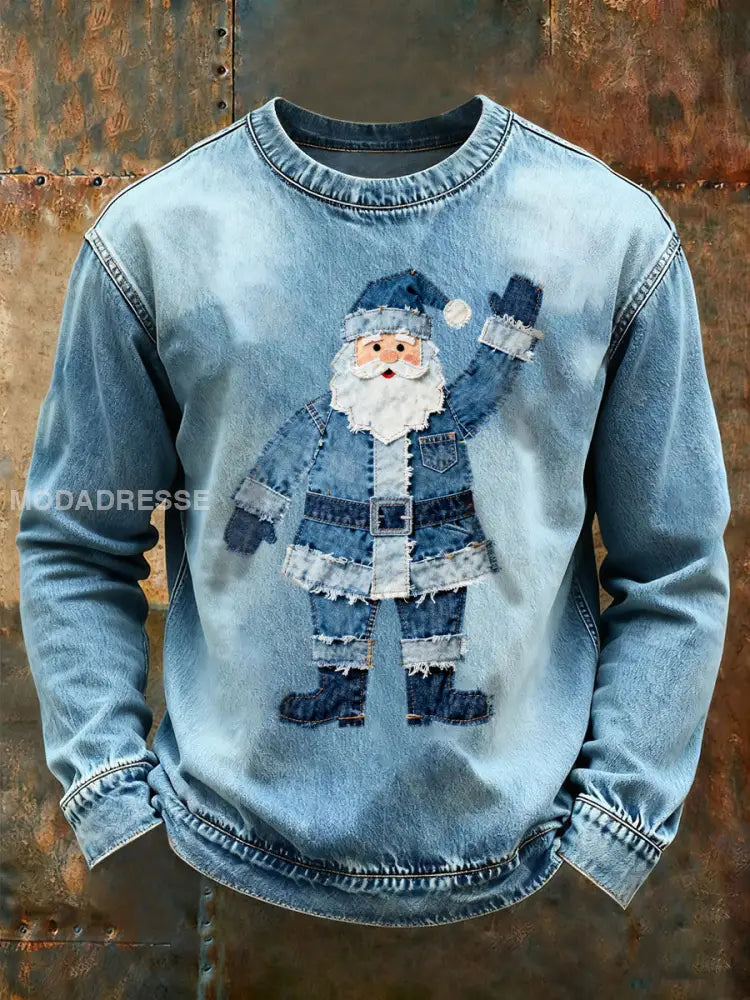 Mäns jultomte Print Casual Sweatshirt blå / S