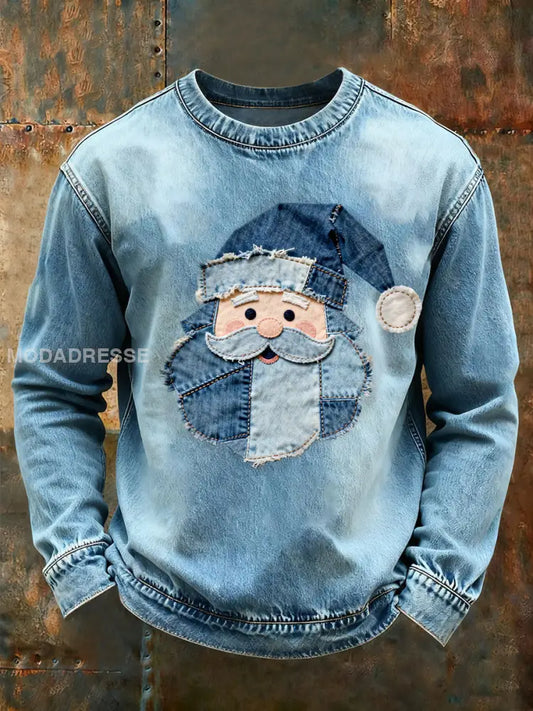 Mäns jultomte Print Casual Sweatshirt blå / S