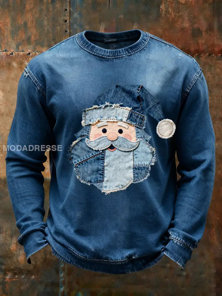 Mäns jultomte Print Casual Sweatshirt marinblå färg / S