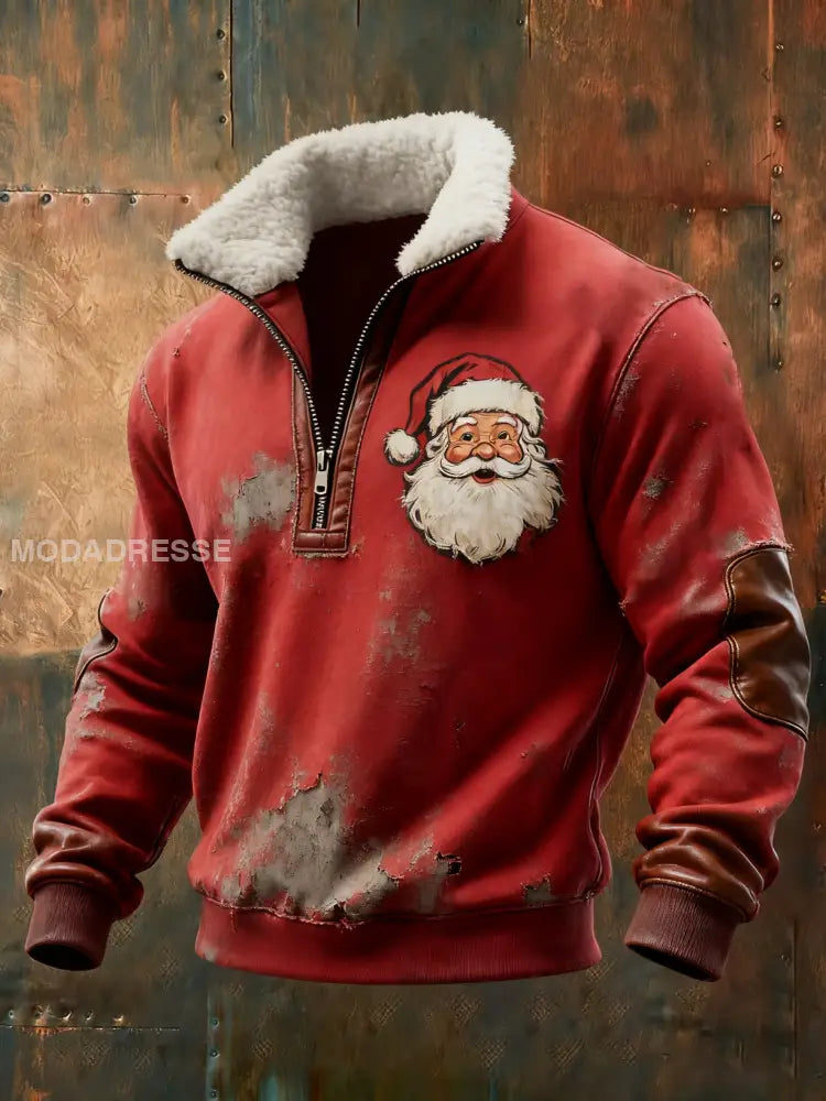 Mäns jultomte Print Casual zip-upp röd / S